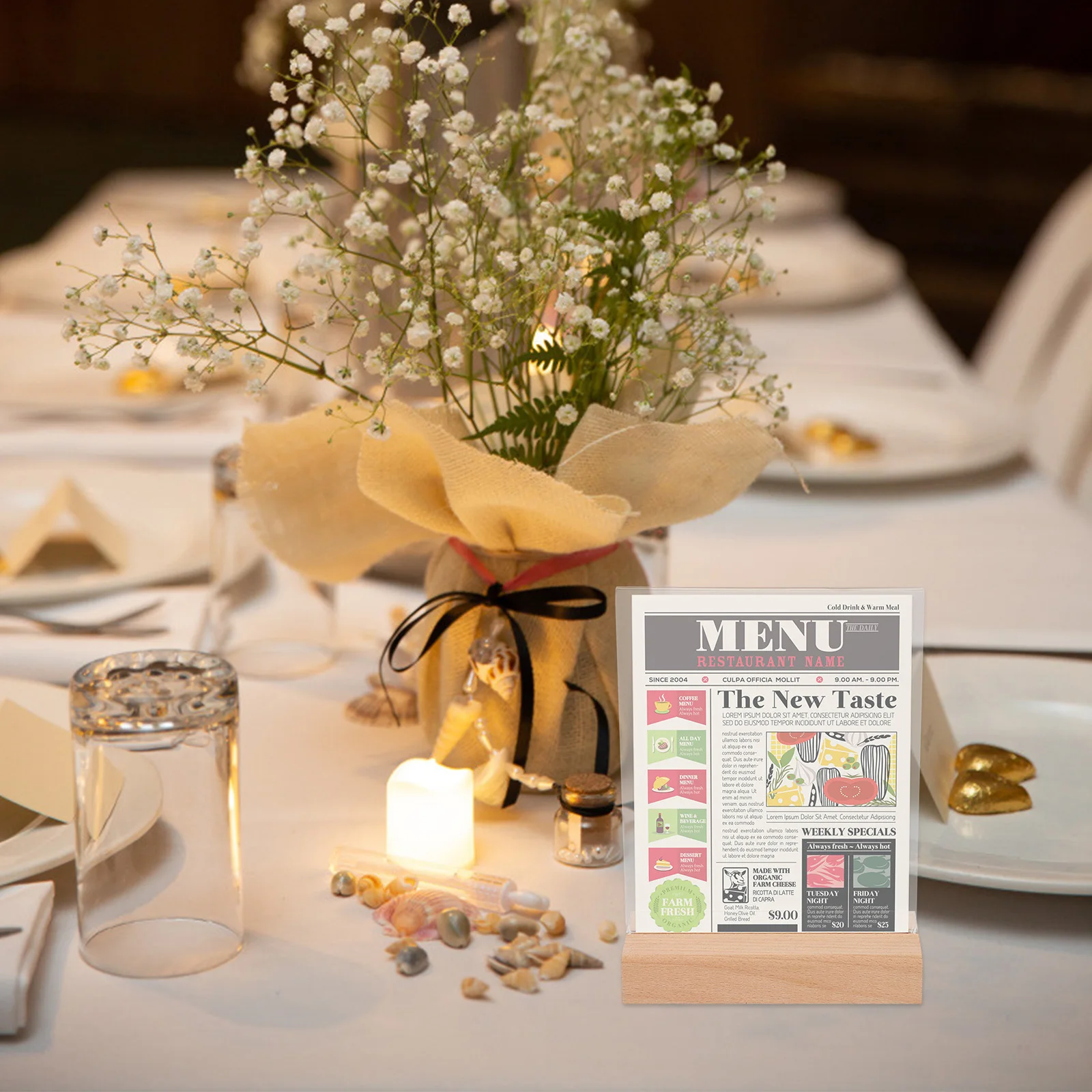 

3Pcs Clear Display Holder Wood Base Table Menu Display Racks Smooth Edges Lightweight Portable Perfect for Any Occasion