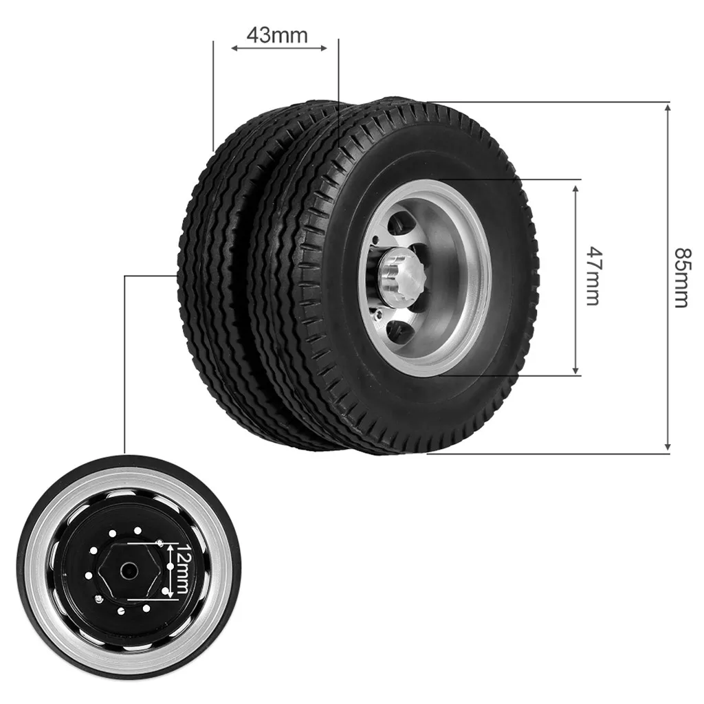 【STOCK】Rear Rubber Low Loader Wheels Tire Tyre with CNC Aluminum Rims for 1/14 RC Tractor Trailer Truck