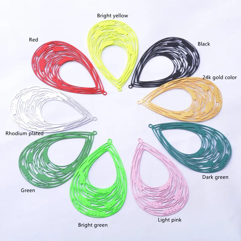 30 Stück AB3501 Messing Bemalte Große Filigrane Wassertropfen-Anhänger DIY Schmuck Ohrring-Zubehör – Detail 3