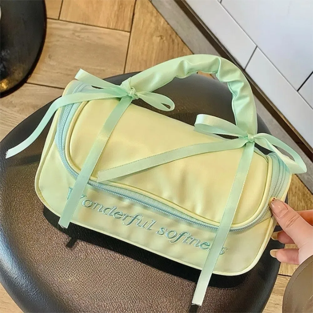 

PU Leather Women's Makeup Bag Waterproof Handheld Large Capacity Toiletry Ba Ballet Style Handbag Washing Storage Bag