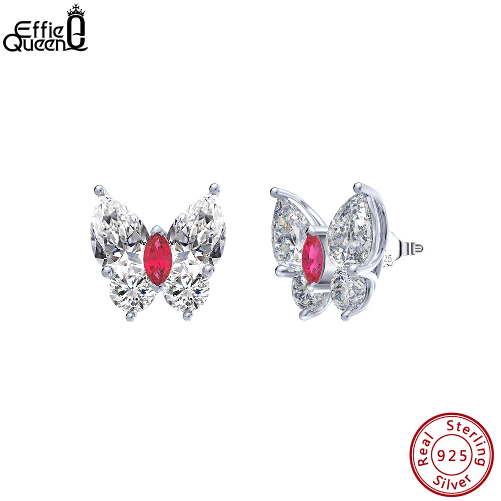 

Серьги-гвоздики Effie Queen из стерлингового серебра 925 пробы с рубином и блестящим цирконием AAAA, нежный подарок LZE10