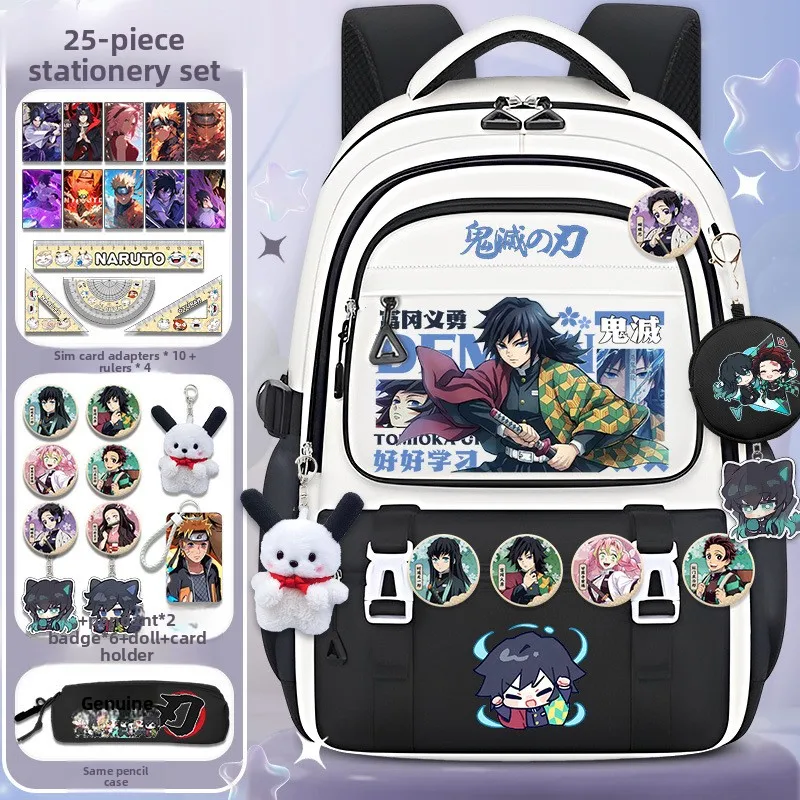 Demon Slayer Spine Protection Backpack For Boys And Girls Zenitsu Giyu Sabito Large Capacity Primary School Bag view 3