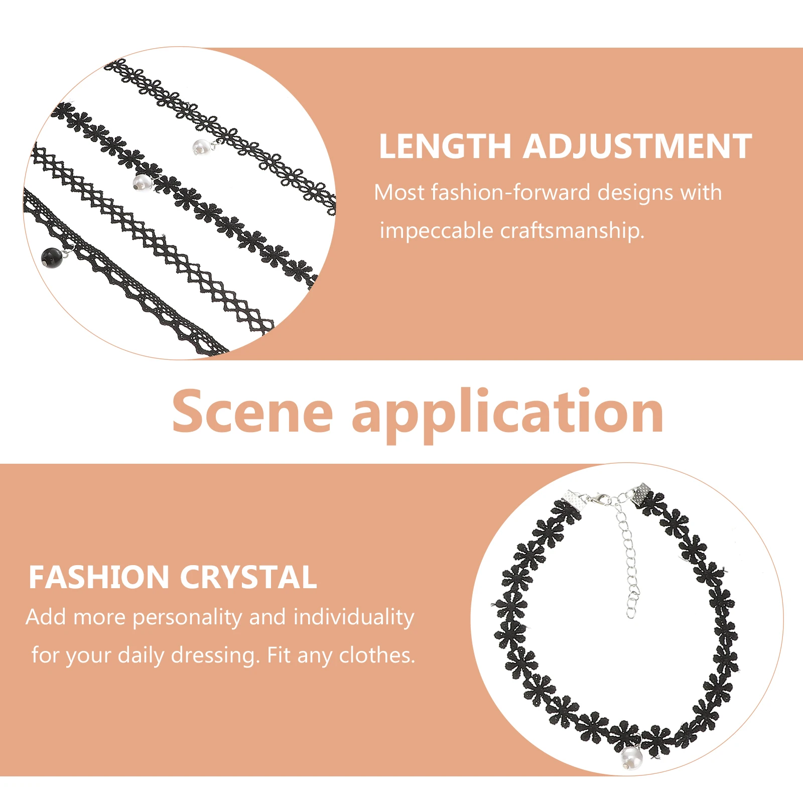 

4Pcs Lace Choker Necklace Set Gothic Black Punk Style Collar with Extended Chain Adjustable Length for Women Fashion