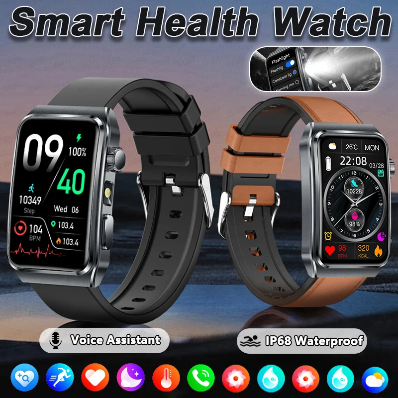 

New TK73 Bluetooth Calling Outdoor Smart Watch IP68 Waterproof LED Flashlight Health Monitoring SOS Voice Assistant Smartwatch
