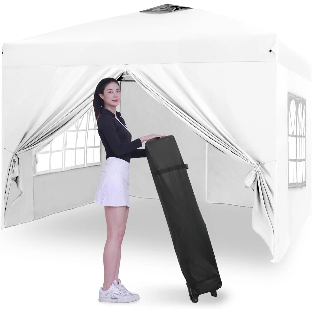 

Gazebo Pop-up Portable Outdoor Canopy Tent 10'x10' Instant Gazebo, with 1 Sidewall, Carry Bag, Stakes, Ropes Outdoor Decor