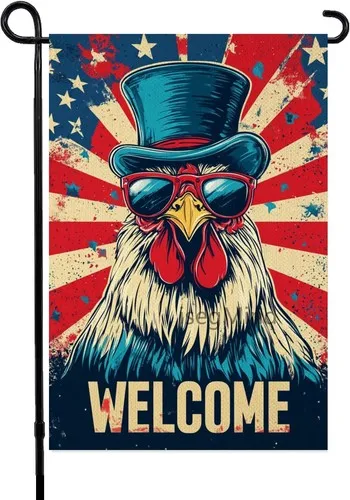 Patriotic Garden Flag 4th of July Rooster Garden Flag Double Sided, 12x18 Inch XXQ