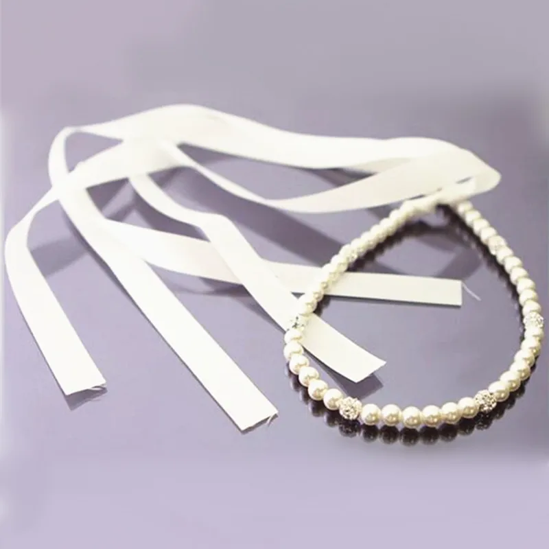White Ribbon Bridal Headband Tiara Imitated Pearl Hair Bands Elegant Trendy Crystal Head Pieces For Women Hair Accessories