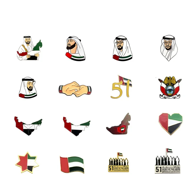 Alfileres de solapa de esmalte suave con tarjeta de respaldo, diseño personalizado, artesanías de metal, estilo de arabia Saudita, Emiratos Árabes Unidos