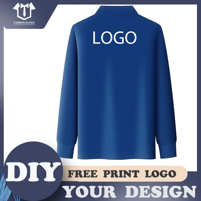 High Quality Autumn Long Sleeve Work Polo Shirt Printing Brand Text  Casual Custom Logo Tops Men