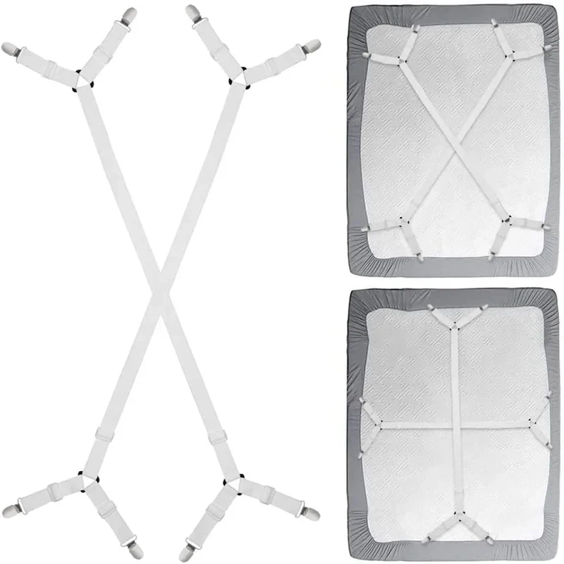2PCS Fastener Fixing Sheet Straps Adjustable Cross Elastic Straps Flat Fit Sheet Clips For Mattress Cushions Sofa Cushions