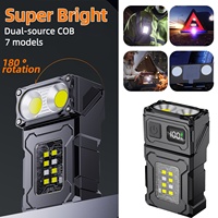 2/1Pcs Portable Flashlight Super Bright MINI USB Rechargeable LED Tail MagnetTorch with COB Emergency Light for Camping Hiking