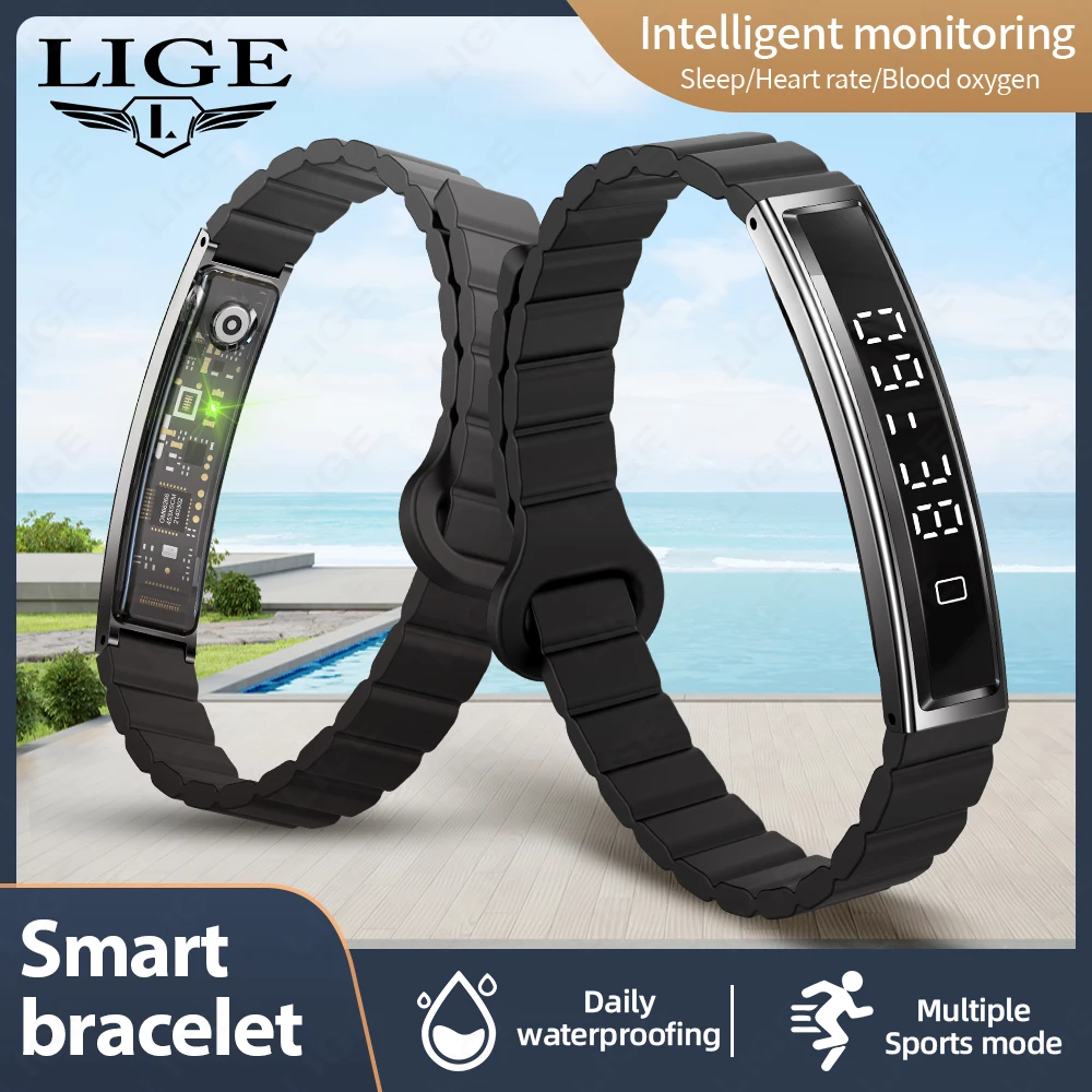 

LIGE Luxury Smart Bracelet Man Women Fitness Sports Band Heart Rate Monitor Waterproof Pedometer Smart Watches For Android IOS