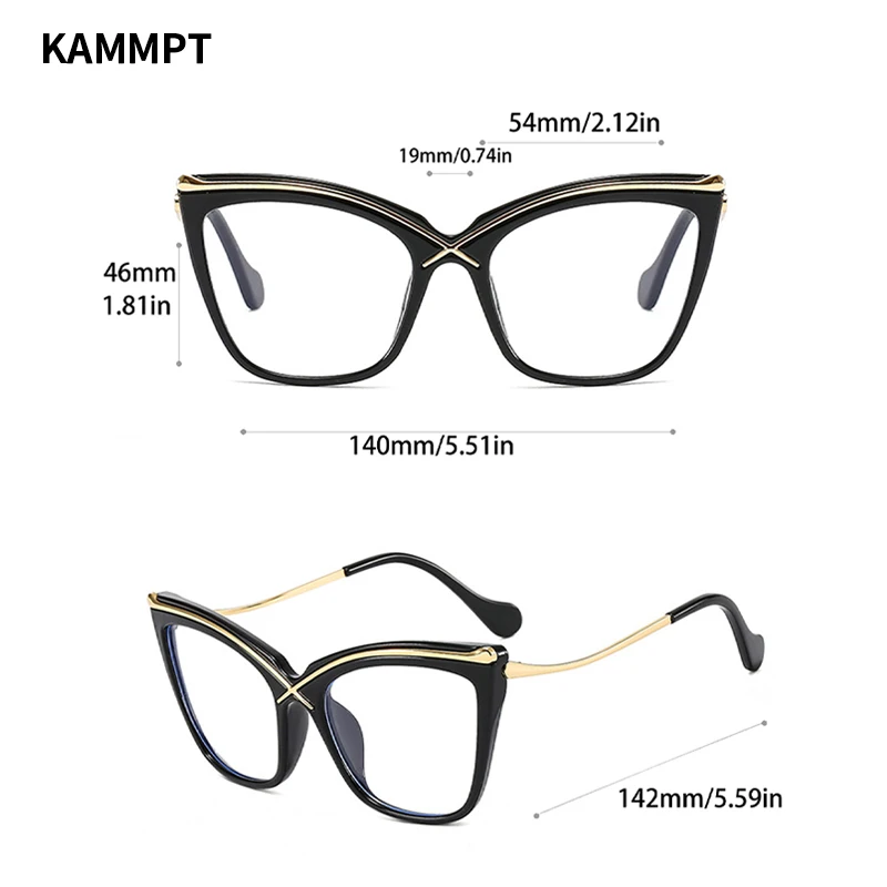 KAMMPT Oversized Cat Eye Eyeglasses Fashion Vintage Blue Light Blocking Eyewear 2023 Trendy Non-prescription Glasses for Women