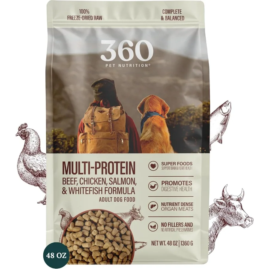

Freeze-Dried Raw Dog Food Multi-Protein with Beef Chicken Fish Liver and Organs High Protein Omega-3s Fruits Veggies and Superf