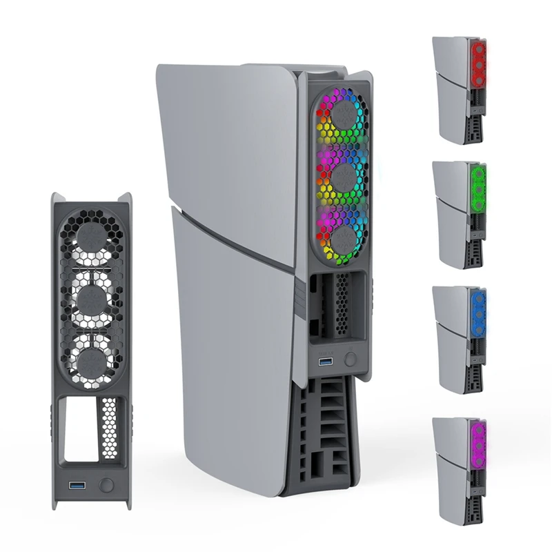 Universal Consoles Cooling Fan Intelligent Temperature Control Rear Fan with RGB Colorful Lights for Pro/ Slim B-A46I