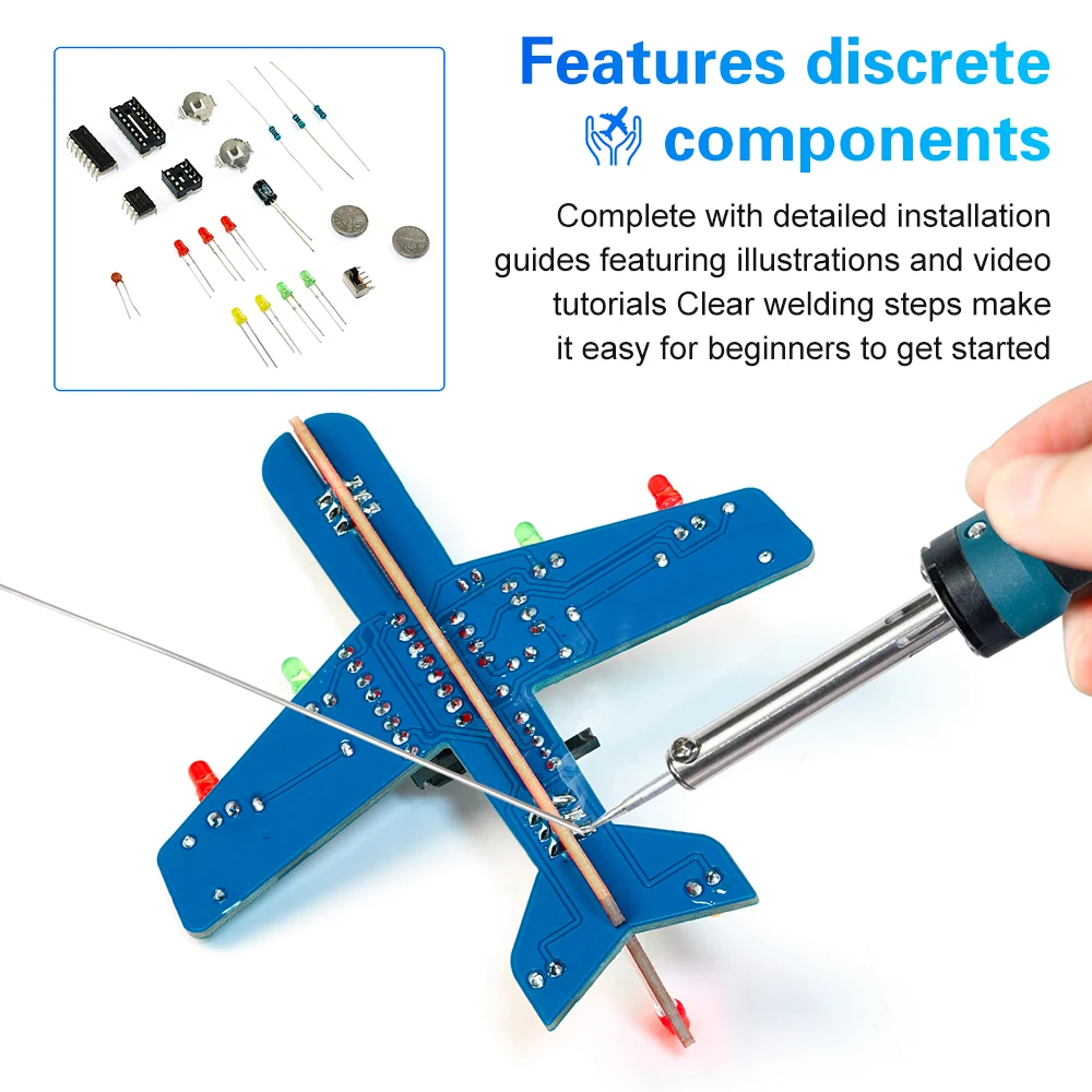 DIY Mini Aircraft Electronics Kit CD4017 LED Running Light Aircraft Model Soldering Kit Supports Frequency Adjustment