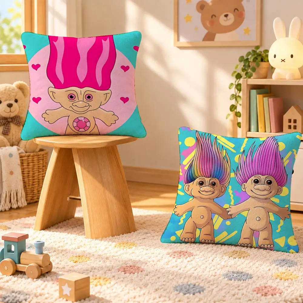 Toy Troll Doll Retro Collectible Cute Cushion Cover Personalized Decorative Living Room Home Sofa Bedroom Office Car Decor