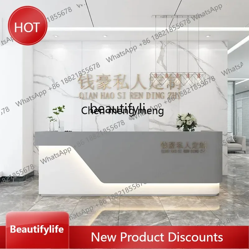 03 03Company front desk reception desk sales department training institution bar table simple modern hotel custom paint checkout