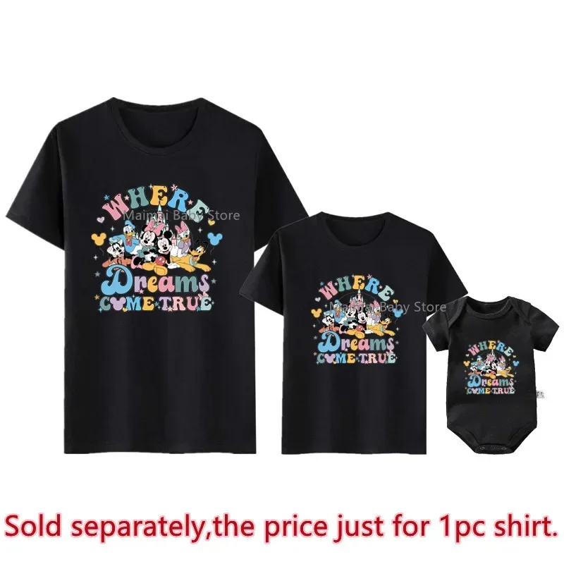 Disney Where Dreams Come True Mickey Minnie Family Matching Shirts Funny First Disneyland Trip Tshirts Tops Dad Mom Kids Outfits