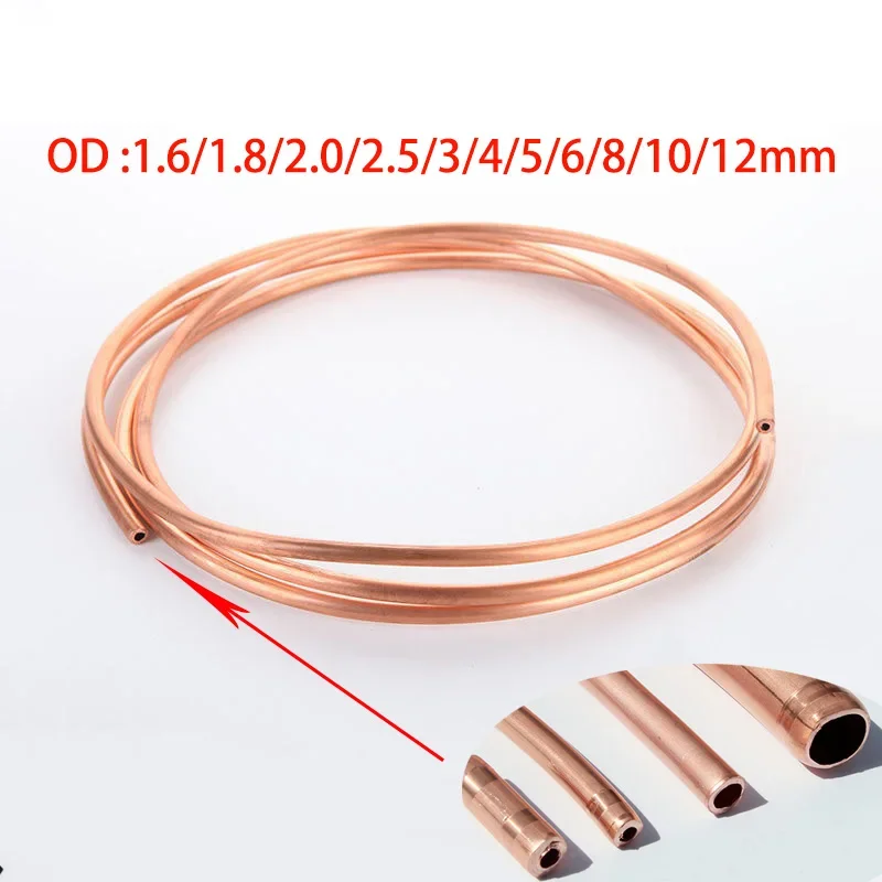 1-10Meter Soft Copper Tube Coil OD 1.6/1.8/2/3/4/5/6/8/9/10/12mm 99.9%Pure Coppers Wire Pipe Air Conditioner Cooling DIY Crafts