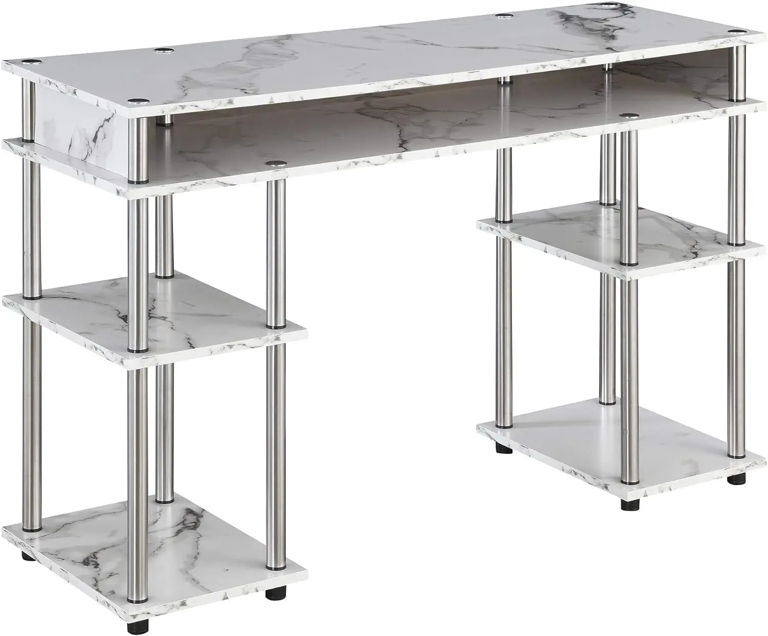 

No Tools Student Contemporary Office Desk and Vanity with Shelves, 47.25" L x 15.75" W x 30" H, White Faux Marble