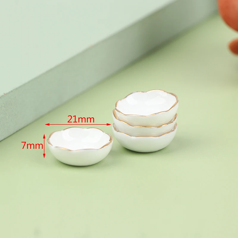 4pcs 1:12 Dollhouse Miniature White Ceramics Bowl Dishes Kitchen Furniture Toys