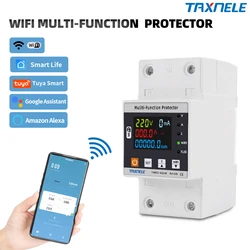 63A TUYA WiFi Smart Earth Leakage Over Under Voltage Protector Relay Circuit Breaker Timer Energy Power kWh Meter Smart Life