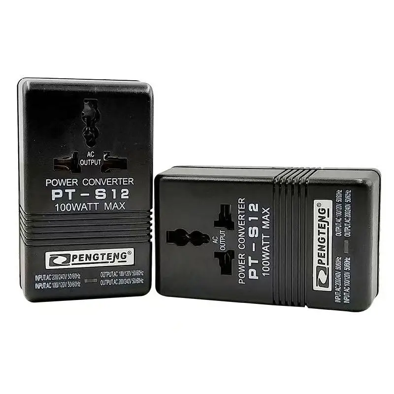 PT-S12 Black 100W Voltage Power Converter 220V To 110V 110V To 220V Travel Transformer