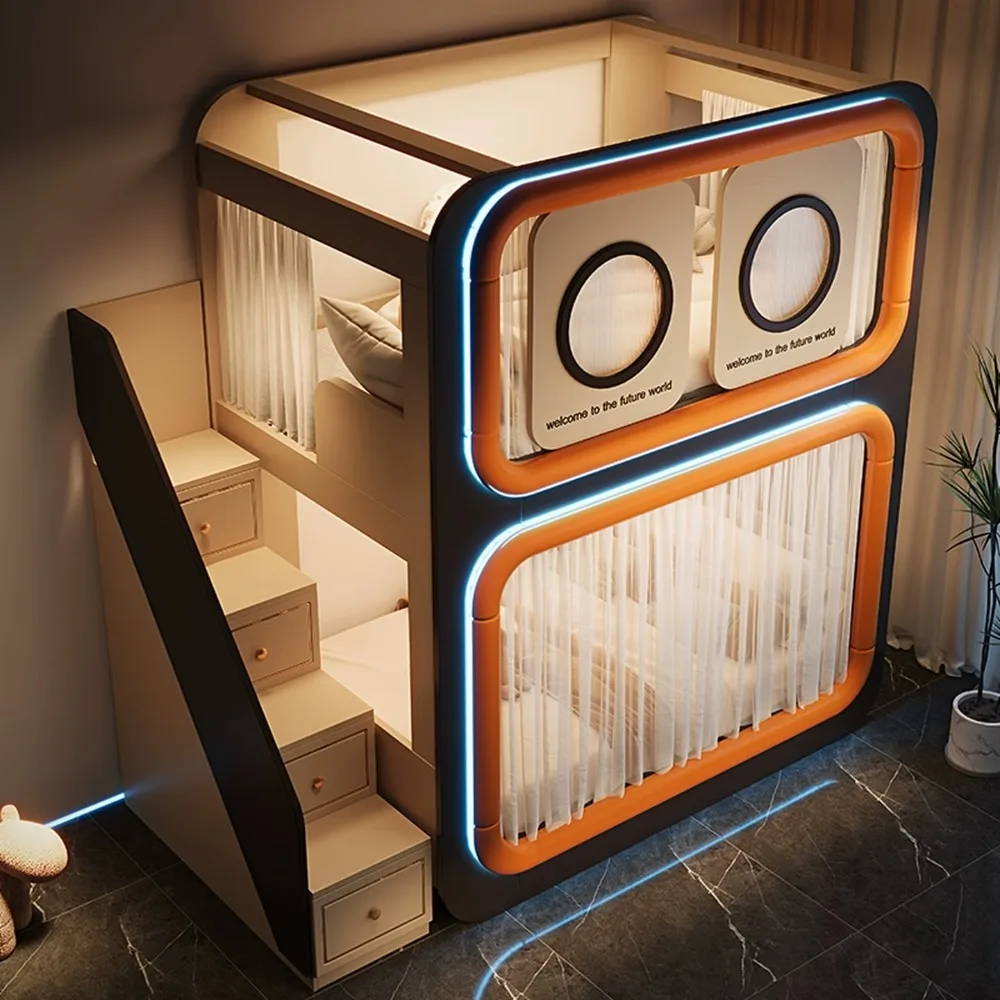 Capsule Design Bunk Bed Mother & Child Space Saving Loft Bed Twin Over Full Bunk for Kids Modern Furniture for Small Room
