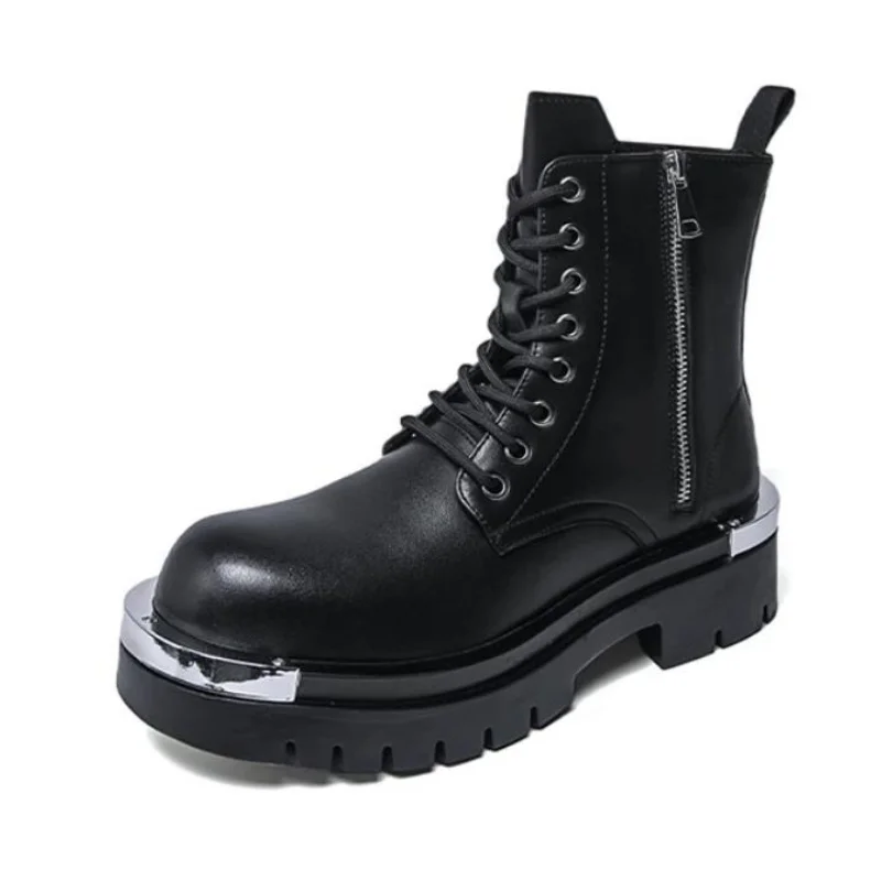 New style riding boots for men British style black casual height-increasing thick-soled high-top leather Punk motorcycle boots