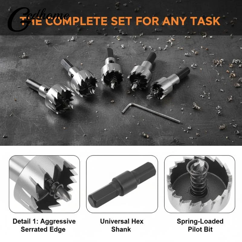 

5 Piece Stainless Steel Hole Saw Set Hss High Speed Steel Hole Saw Drill Bits