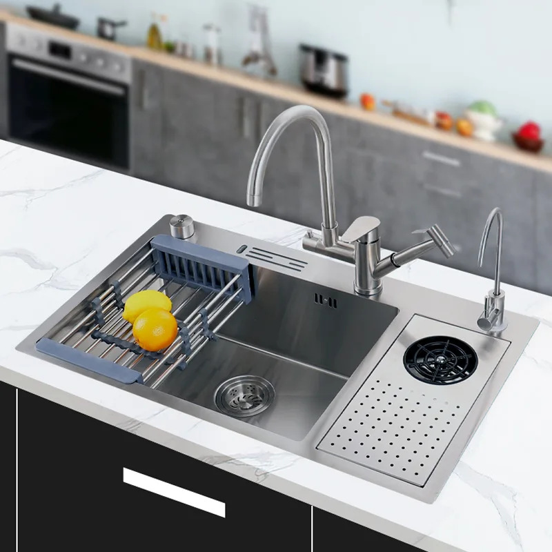 

Kitchen Sink 304Stainless Steel Cup Tool Holder Washer Sink Handmade Dishwashing Sink Set Meal Washing Basin Kitchen Accessories