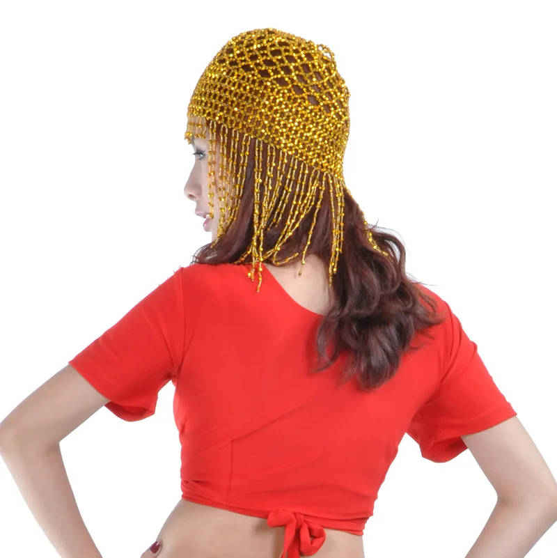 Belly Dance Bead Indian Performance Dance Bead Hat Bridal Headdress Handmade Bead Tassel Hat Women