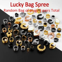 Casvort Body Piercing Lucky Lot Random BAG OF EAR PLUGS Gauges 3 Pairs Total (Including 3 pairs ear gauges/plugs)