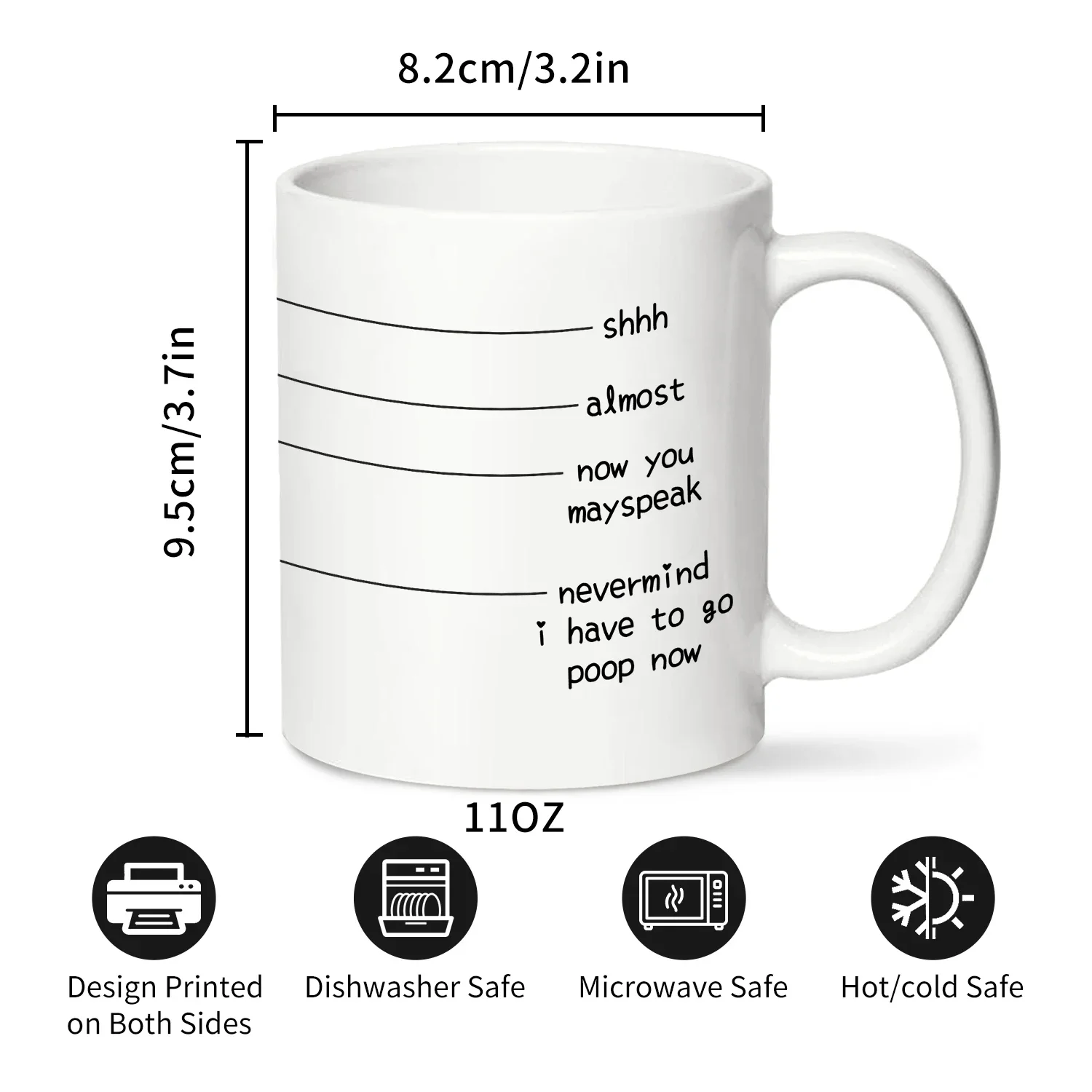 1pc, Shh Almost Now You May Speak Nevermind I Have To Go Poop Now - Funny Coffee Mug - Funny Quote Coffee Mug for Husband,320ML