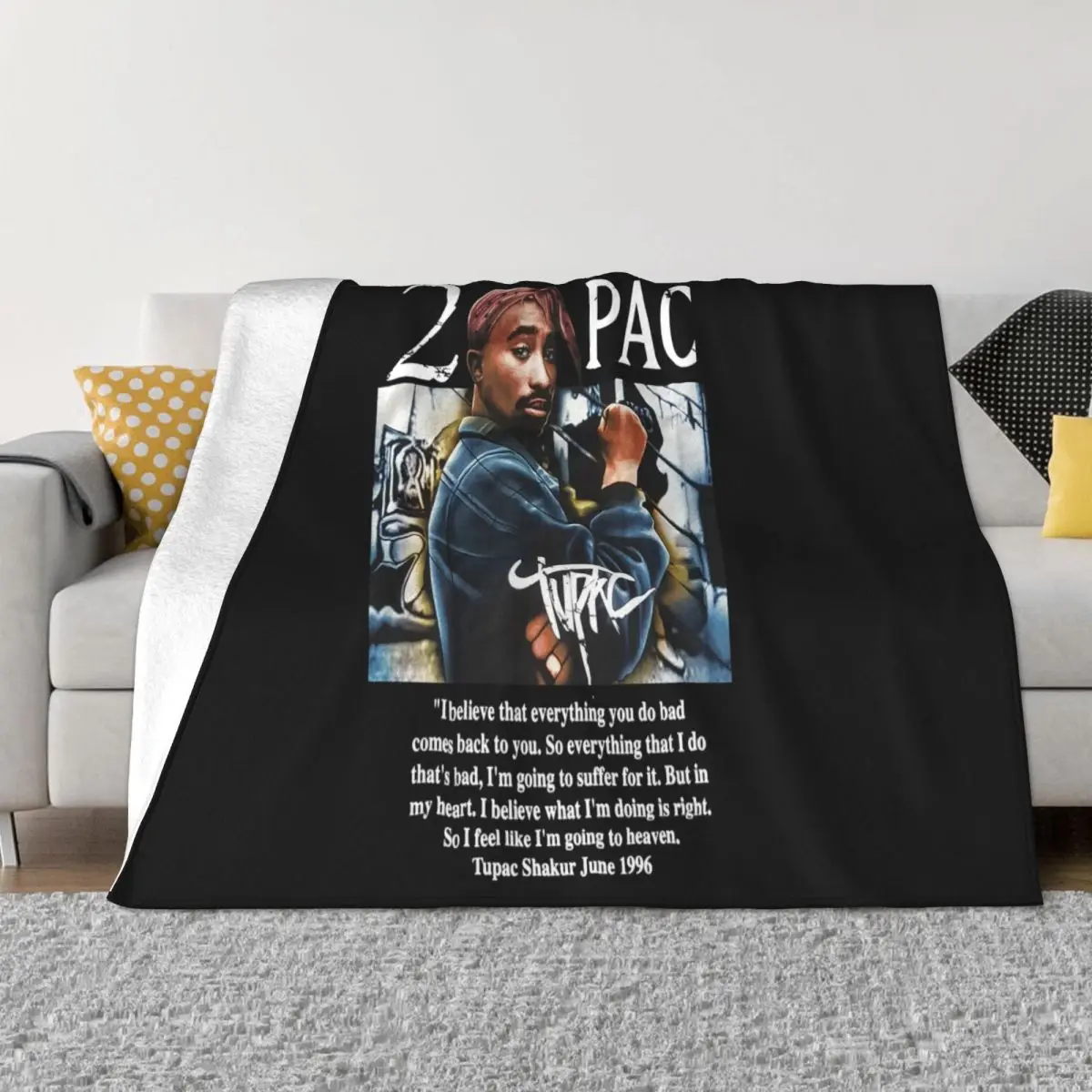 2Pac Tupac Vintage Medium Black 90's Hip Hop Rap 2021 Trend Many Colors Kawaii Pride Designs Throw Blanket