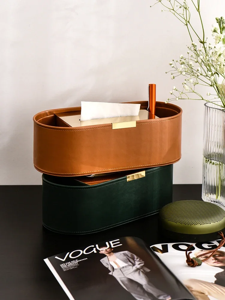 Ahunderjiaz-Multifunctional Luxury Leather Tissue Box, Living Room Organizer, Desktop Decoration, Home, High-end Art