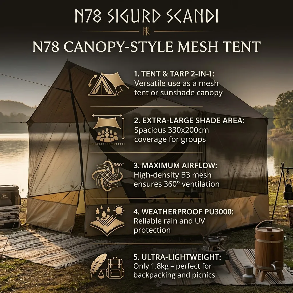 2-in-1 Canopy Mesh Tent, Ultralight 1.8kg Portable Sunshade Shelter, Professional Waterproof Gear