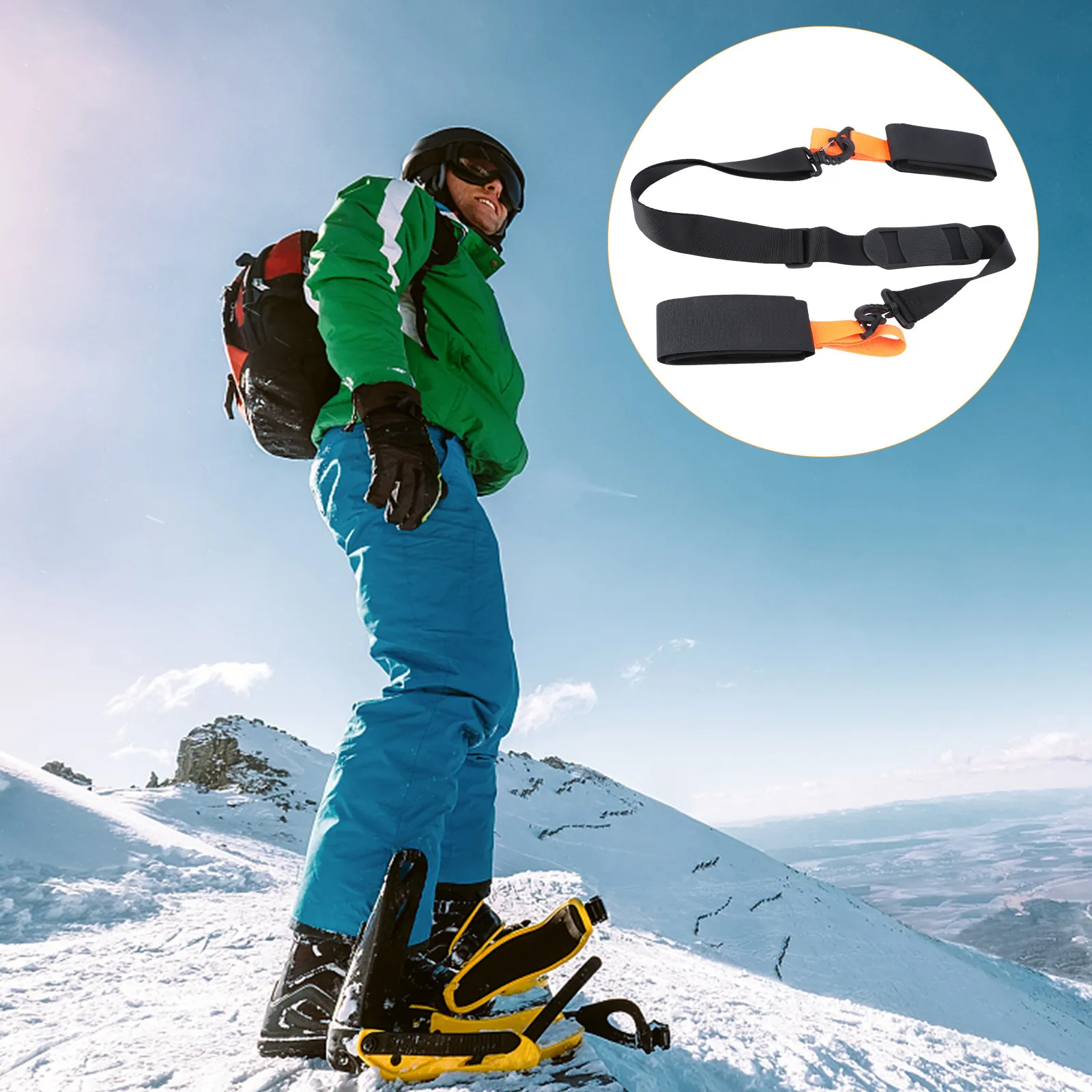 Adjustable Ski Shoulder Strap Nylon Snowboard Carry Strap Portable Foldable Ski Pole Carrier for Transport