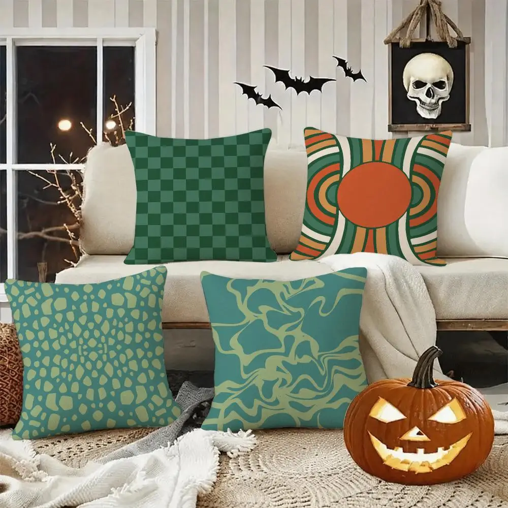 Bohemia Green Cushion Cover Halloween decoration trick or treat cushion cover, ghost, pumpkin head, bat decoration