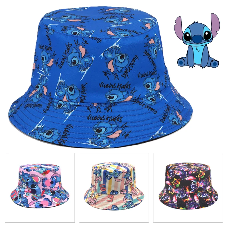 

Disney Stitch Bucket Hat Fashion Men Women Printing Sun Cap Cartoon Summer Outdoor Sunscreen Hats Casual Fisherman Hats Gifts