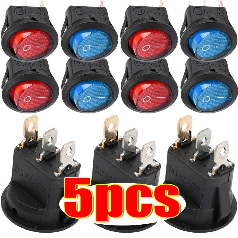 

Трехконтактный двухпозиционный круглый тумблерный переключатель 20А 12В с красной LED-подсветкой для лодок, бытового использования и DIY-проектов, 1/2/5 шт.