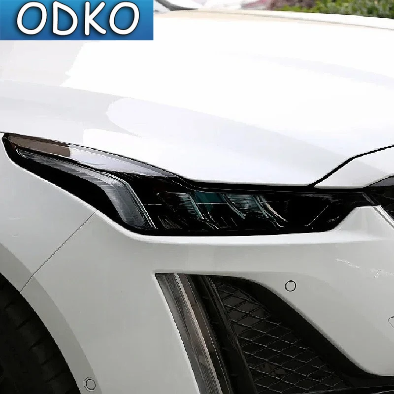 Car Headlight Protection Tint Film Smoke Black Transparent TPU Front Light Sticker For Cadillac Escalade CT4 CT5 CT6 Accessories
