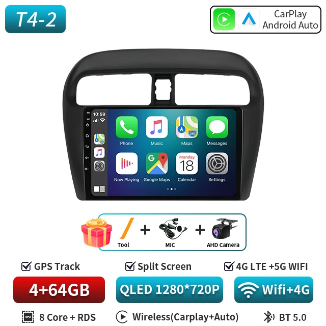 Android 16 9 "Voor Mitsubishi Mirage Attrage 2012-2018 2019 Autoradio Space Star 2014 Navigatie Stereo multimedia Tuning Scherm