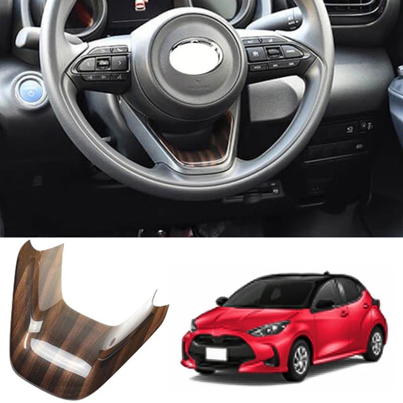 Peach Wood Grain V Steering Wheel Panel Cover Trim Protector Cover Panel Decoration for Toyota Yaris Cross 2020 2021