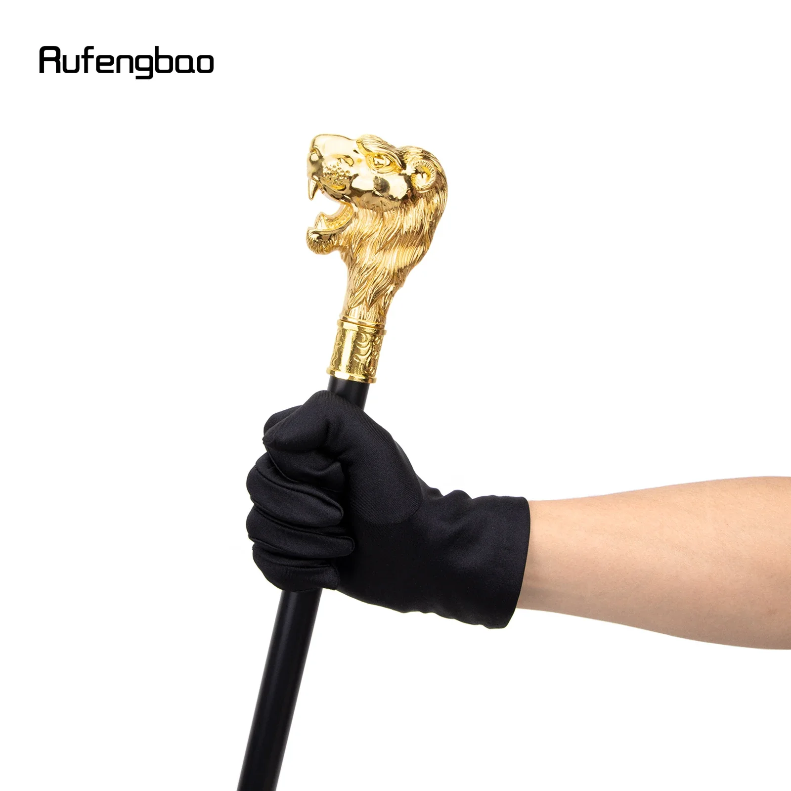 Gold Lion Head with Mustache Single Joint Fashion Walking Stick Decorative Vampire Cospaly Walking Cane Halloween Crosier 93cm