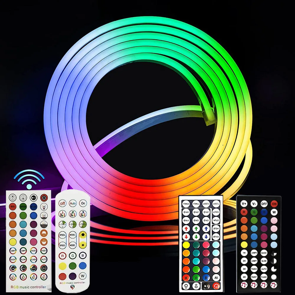 RGB LED Neon Strip Light 12V Wifi Bluetooth-compatible Remote Control Dimmable Silicone Lights EU US Power Kit Waterpoof Decor