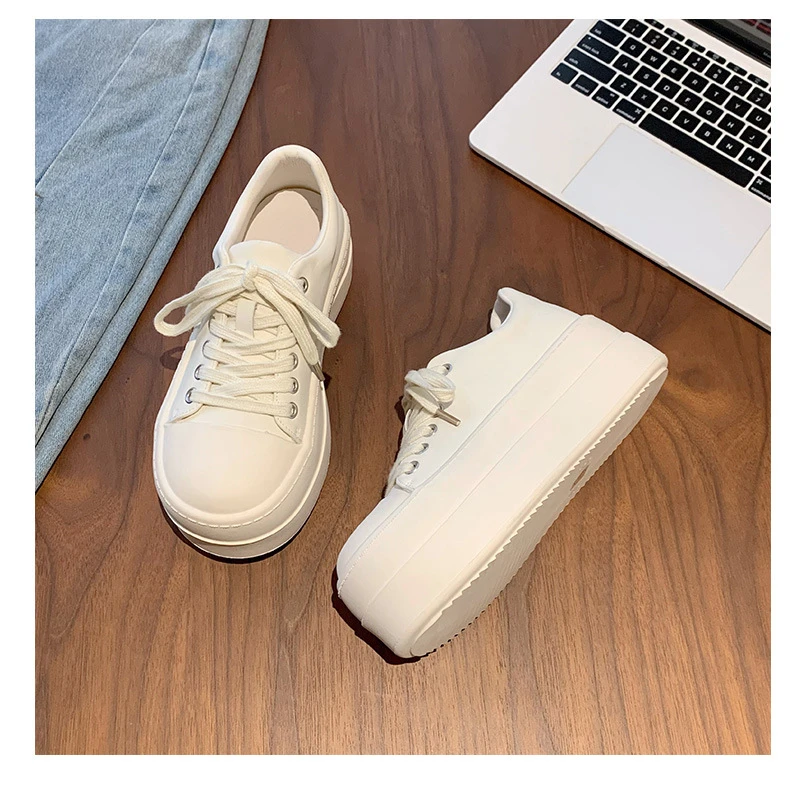 Neue schwarze klobige Plateauschuhe für Damen, Schnür-Sneaker aus Kunstleder, höhenvergrößernde Turnschuhe für Teenager-Mädchen, Damenschuhe für alle Jahreszeiten – Detail 32