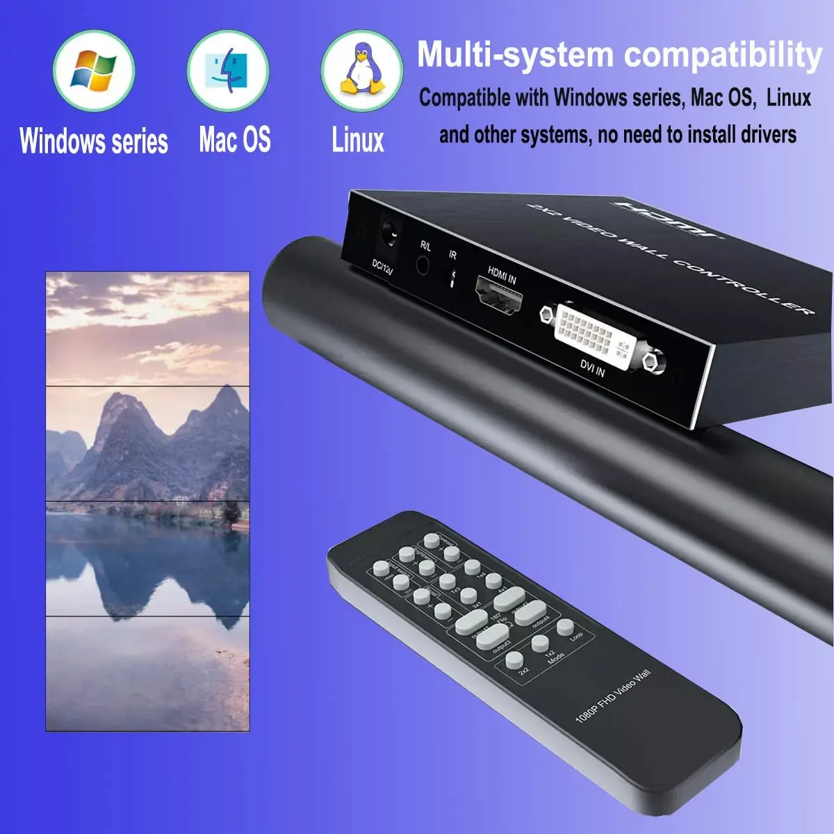 Настенный видеоконтроллер HDMI, 2x2, 1080P, 60 Гц, 1x2, 1x4, 1x3, 2x1, 3x1