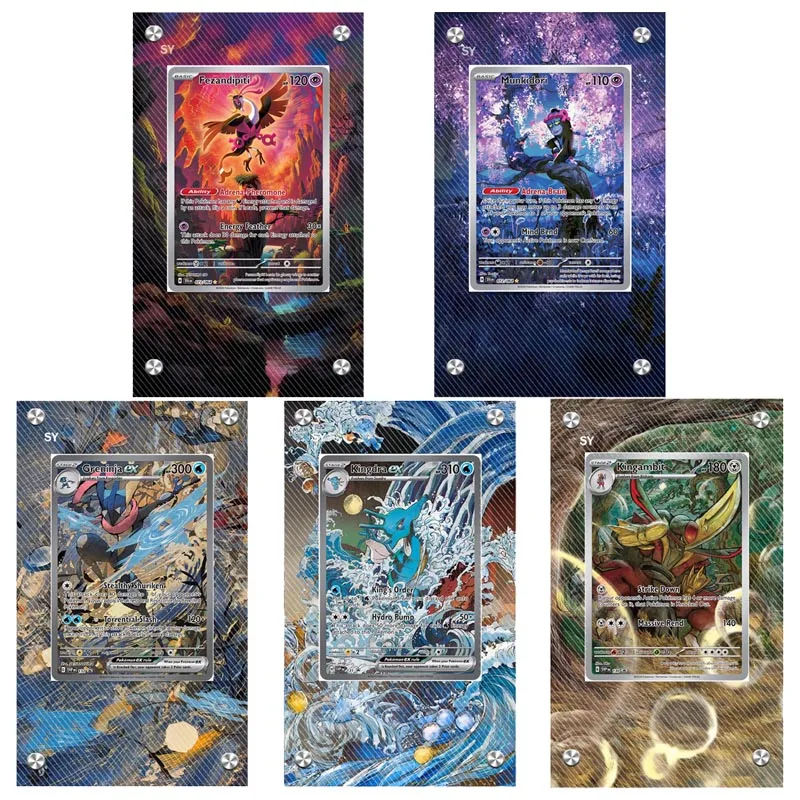 exibicao-de-arte-para-cartao-pokemon-greninja-kingdra-kingambit-rack-de-exibicao-de-cartao-estendido-pintura-preso-tijolo-arte-exibicao-caso